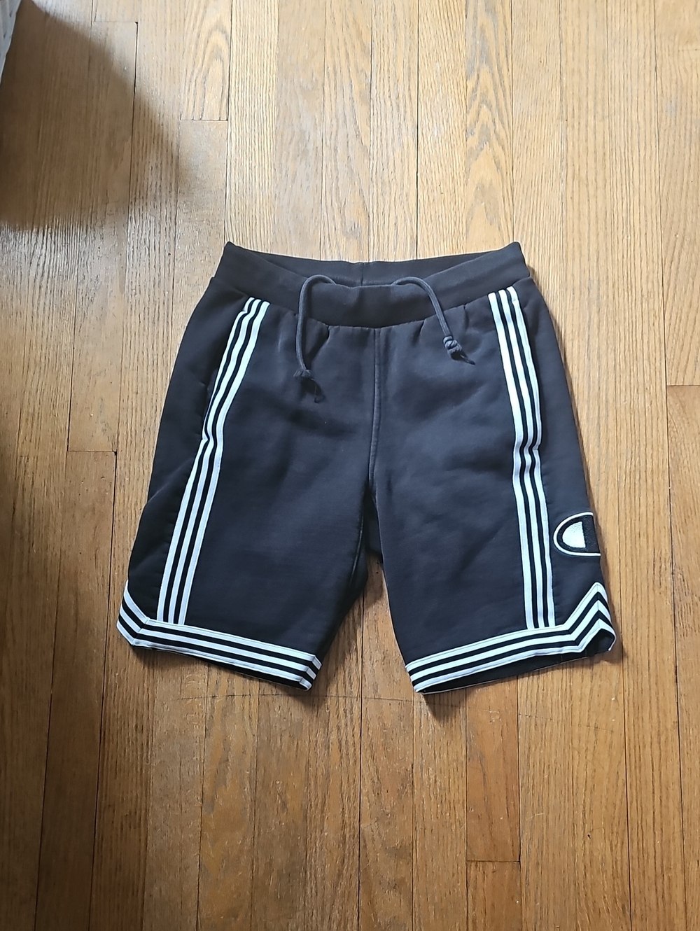 Champion Black Shorts with White Stripe Trim